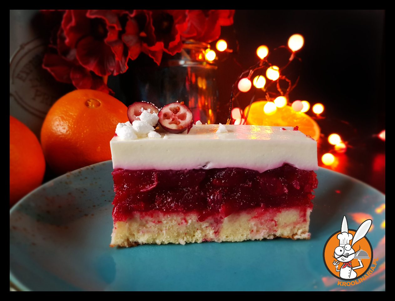 Ciasto z frużeliną żurawinową i panna cottą