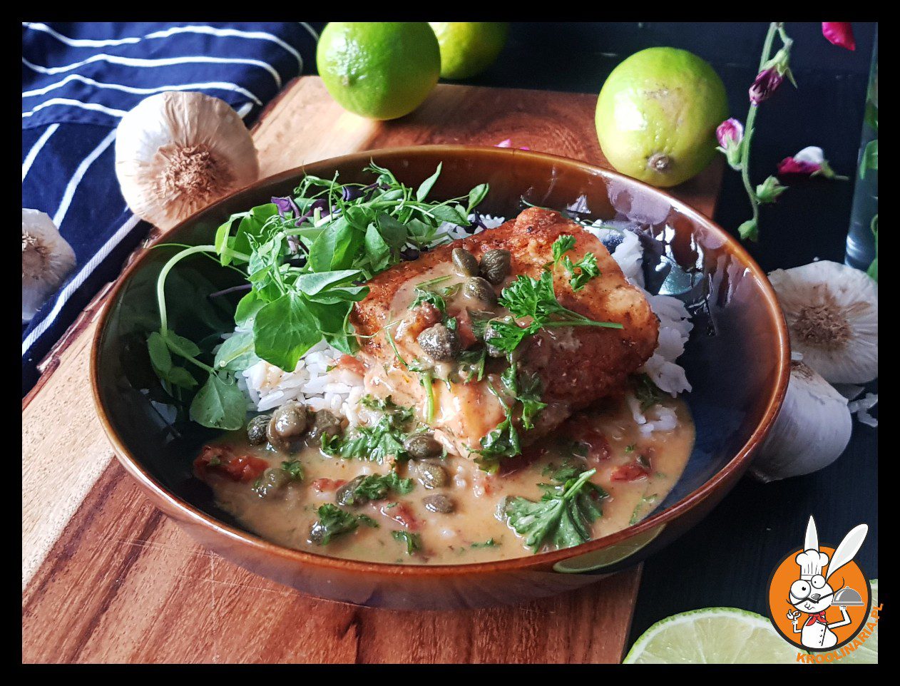 Dorsz w sosie z kaparami i suszonymi pomidorami