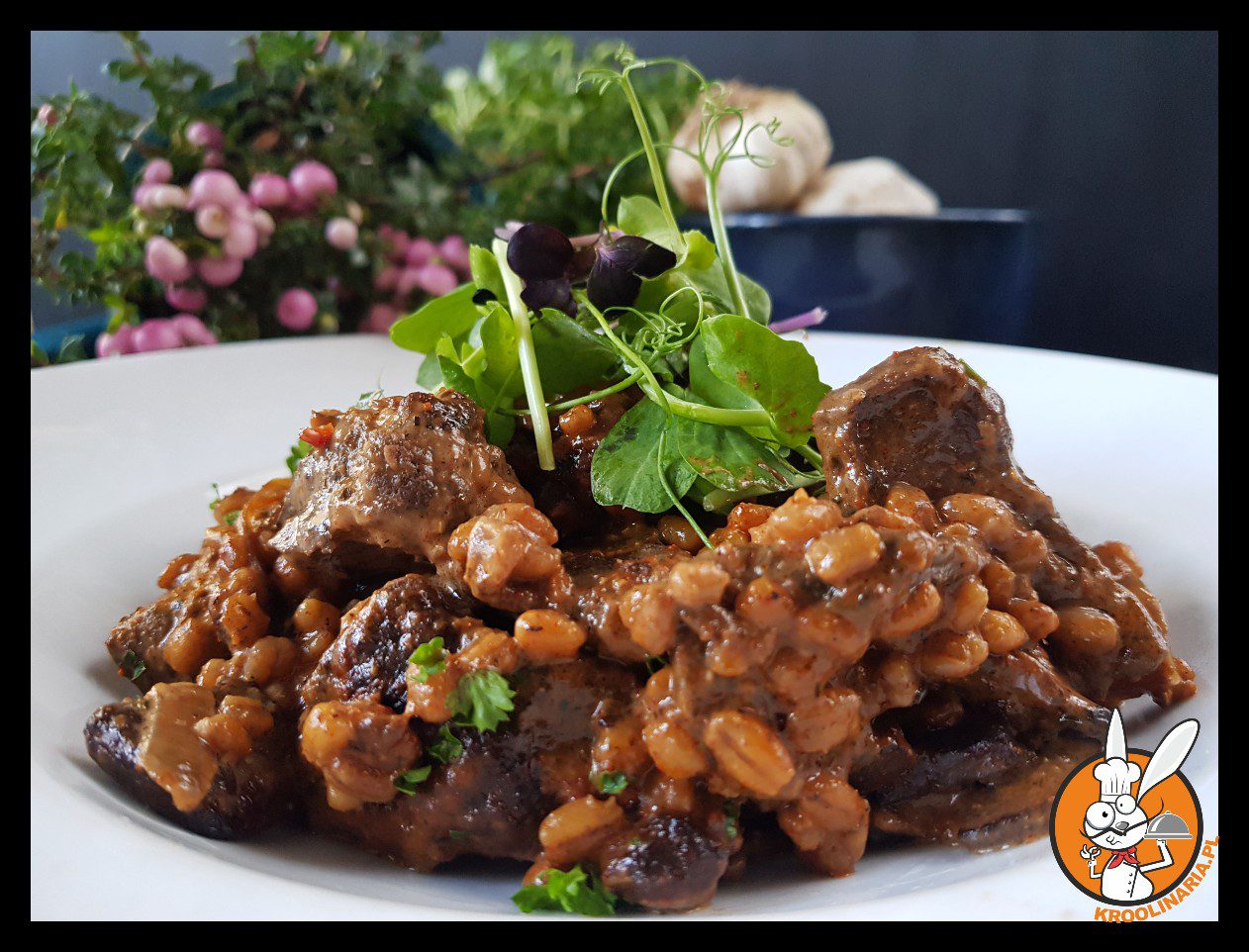 Grzybowe pęczotto z wątróbką