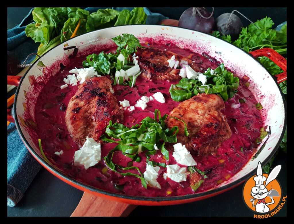 pierś z kurczaka w kremowym sosie botwinkowym 